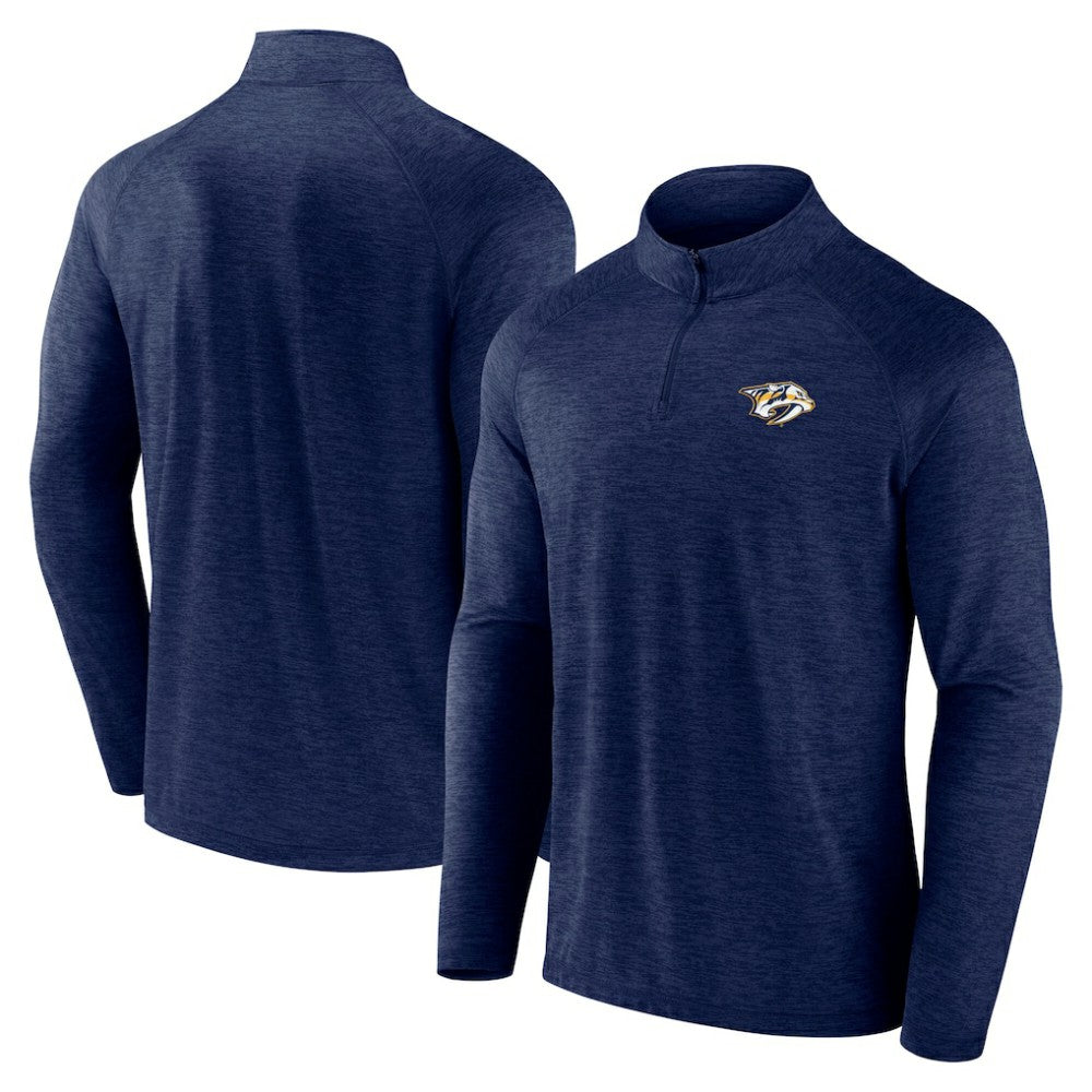 Nashville Predators Logo Athletic Head-to-Head Raglan Quarter-Zip Top - Navy - NHL