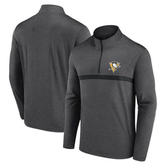 Pittsburgh Penguins Logo Athletic Head-to-Head Raglan Quarter-Zip Top - Heather Charcoal - NHL