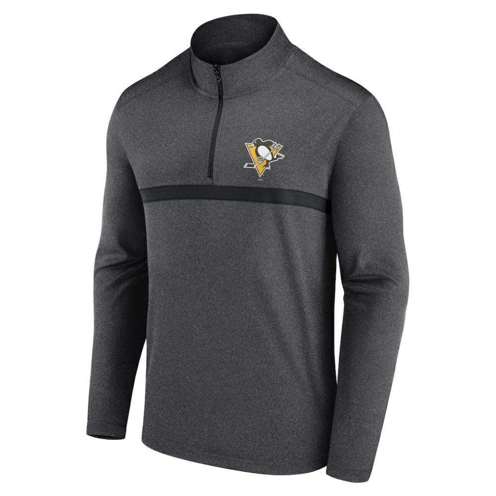 Pittsburgh Penguins Logo Athletic Head-to-Head Raglan Quarter-Zip Top - Heather Charcoal - NHL