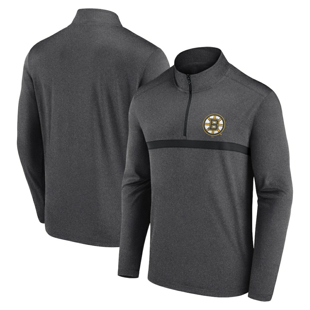 Boston Bruins Logo Athletic Head-to-Head Raglan Quarter-Zip Top - Heather Charcoal - NHL