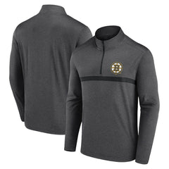 Boston Bruins Logo Athletic Head-to-Head Raglan Quarter-Zip Top - Heather Charcoal - NHL