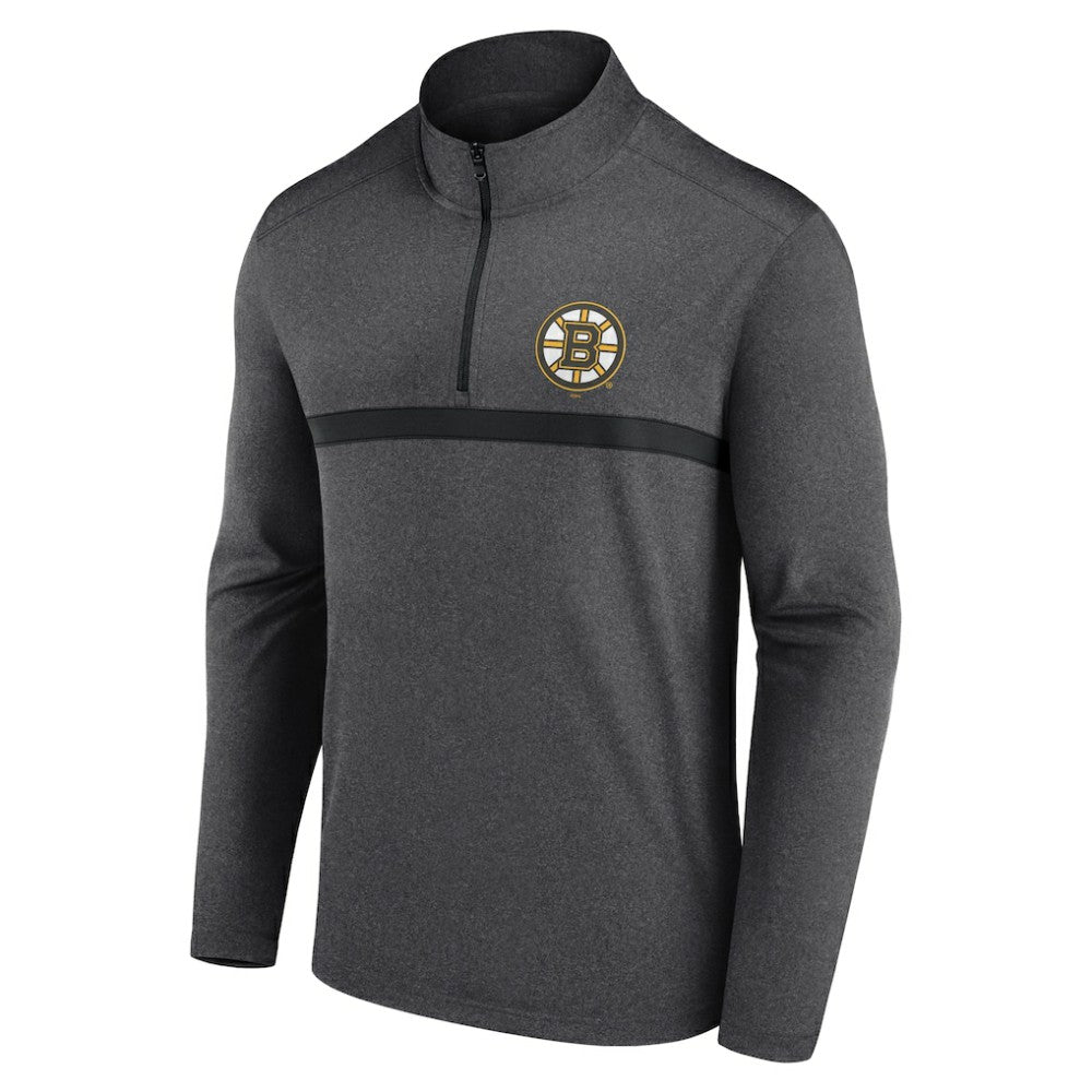 Boston Bruins Logo Athletic Head-to-Head Raglan Quarter-Zip Top - Heather Charcoal - NHL