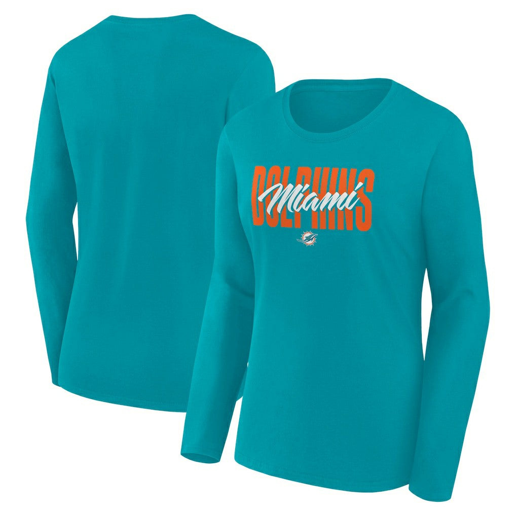 Miami Dolphins Logo Athletic Women's Grip Long Sleeve T-Shirt Aqua | NFL