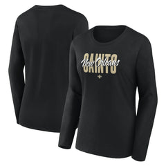 New Orleans Saints Logo Athletic Women's Grip Long Sleeve T-Shirt Black | NFL