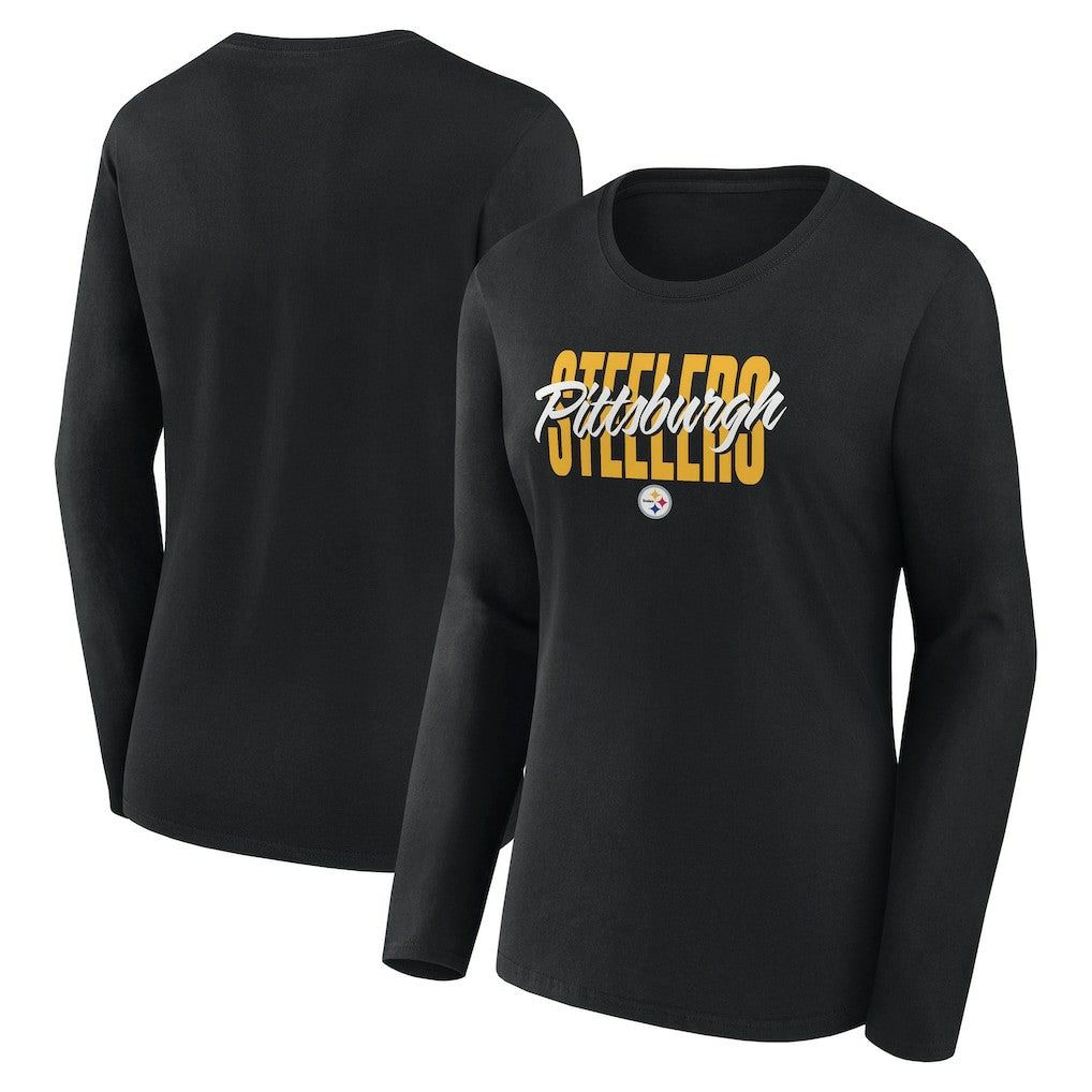Pittsburgh Steelers Logo Athletic Women's Grip Long Sleeve T-Shirt Black | NFL