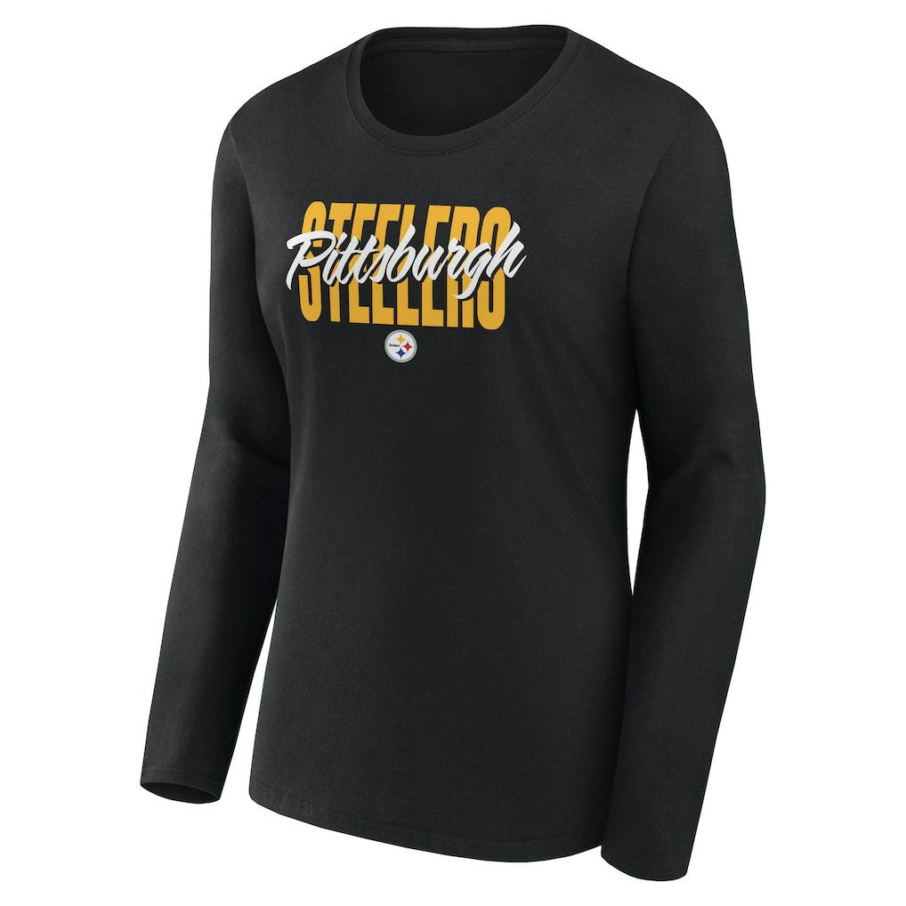 Pittsburgh Steelers Logo Athletic Women's Grip Long Sleeve T-Shirt Black | NFL