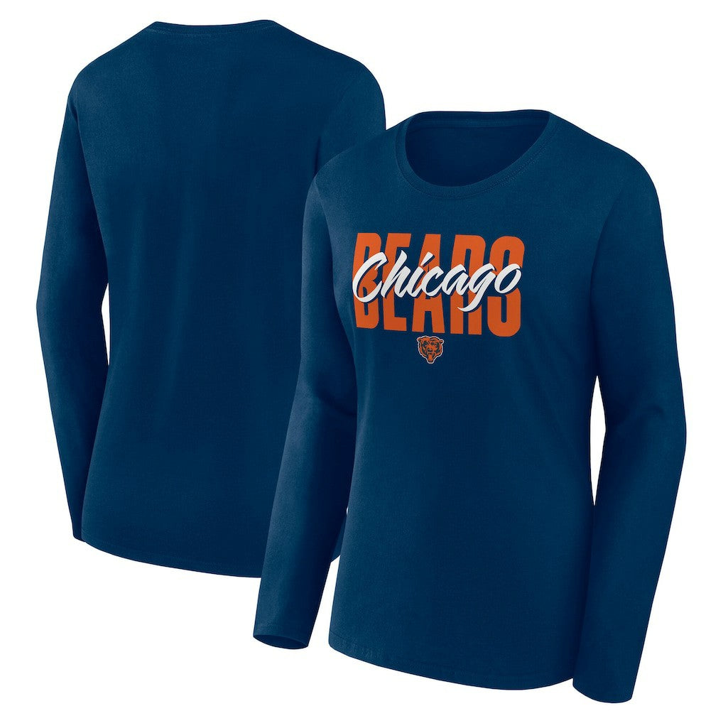 Chicago Bears Logo Athletic Women's Grip Long Sleeve T-Shirt Navy | NFL