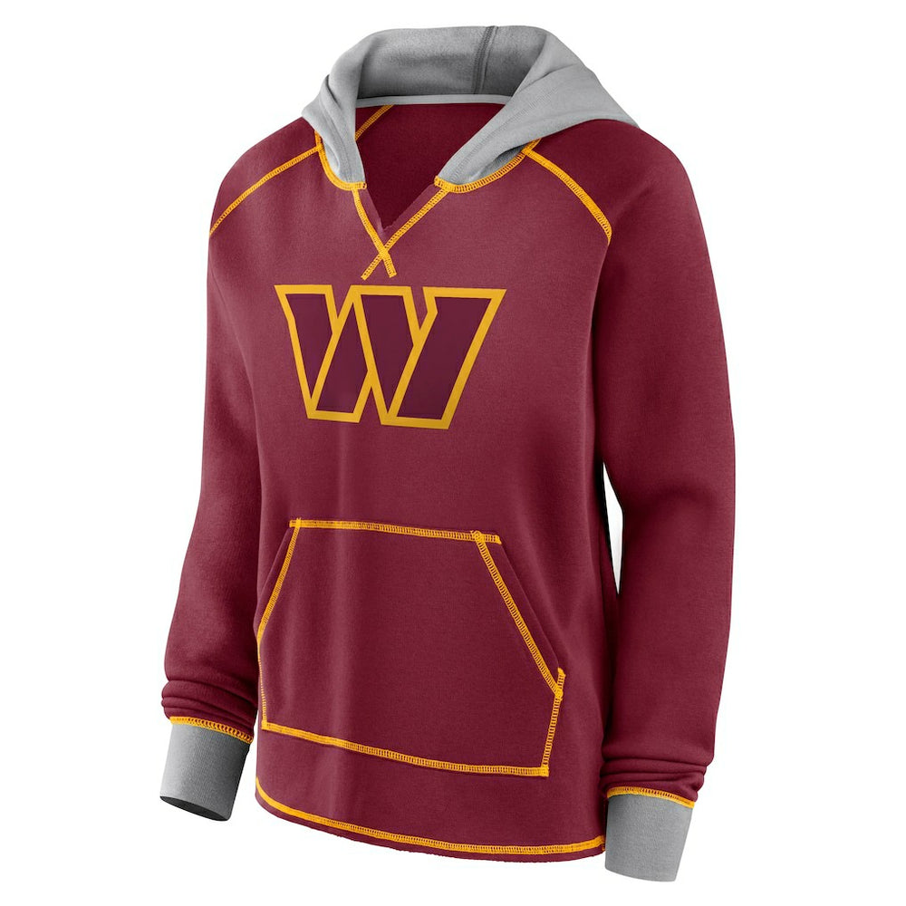 Washington Commanders Logo Athletic Women's Boom Fleece Pullover V-Neck Hoodie Burgundy | NFL