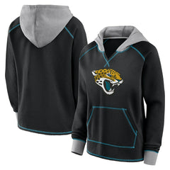 Jacksonville Jaguars Logo Athletic Women's Boom Fleece Pullover V-Neck Hoodie Black | NFL