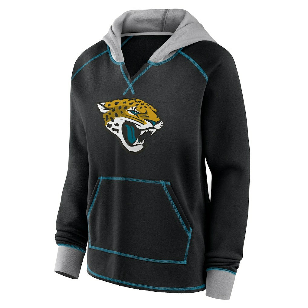Jacksonville Jaguars Logo Athletic Women's Boom Fleece Pullover V-Neck Hoodie Black | NFL