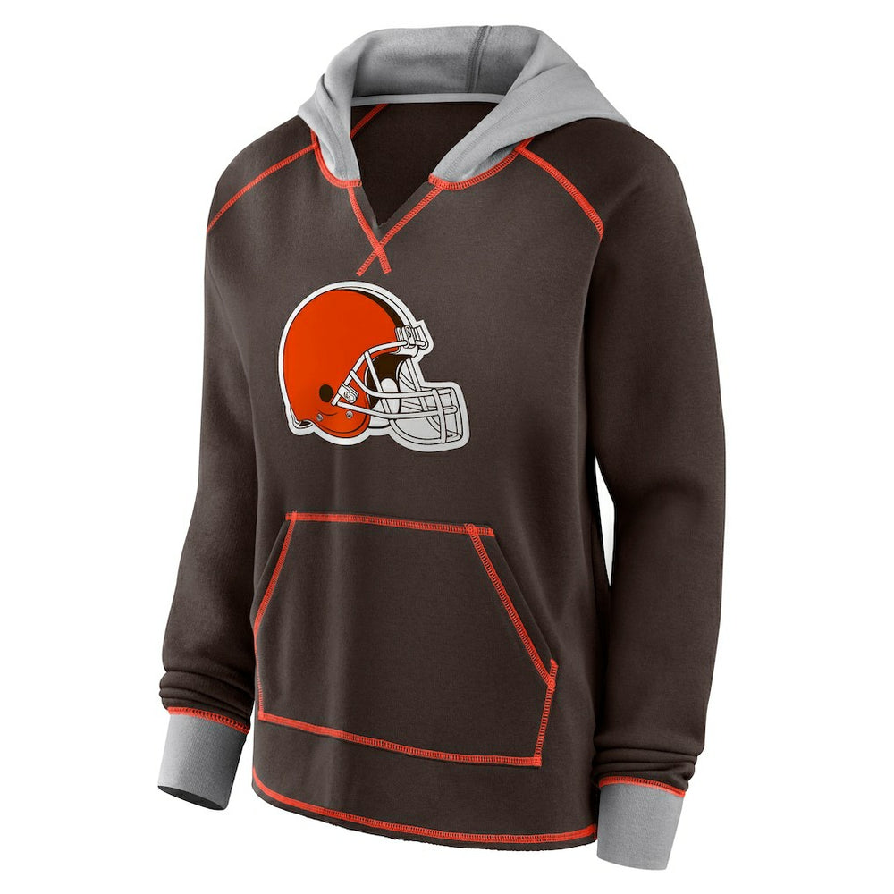Cleveland Browns Logo Athletic Women's Boom Fleece Pullover V-Neck Hoodie Brown | NFL