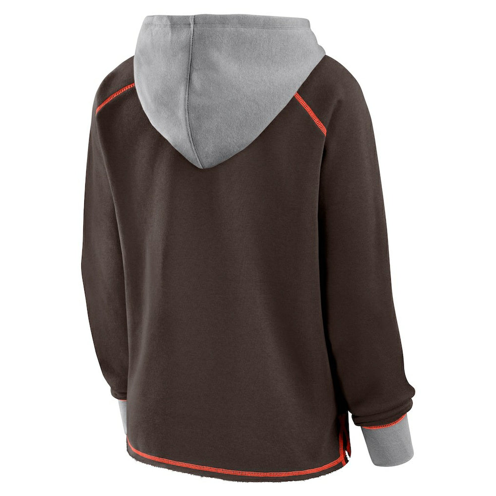 Cleveland Browns Logo Athletic Women's Boom Fleece Pullover V-Neck Hoodie Brown | NFL