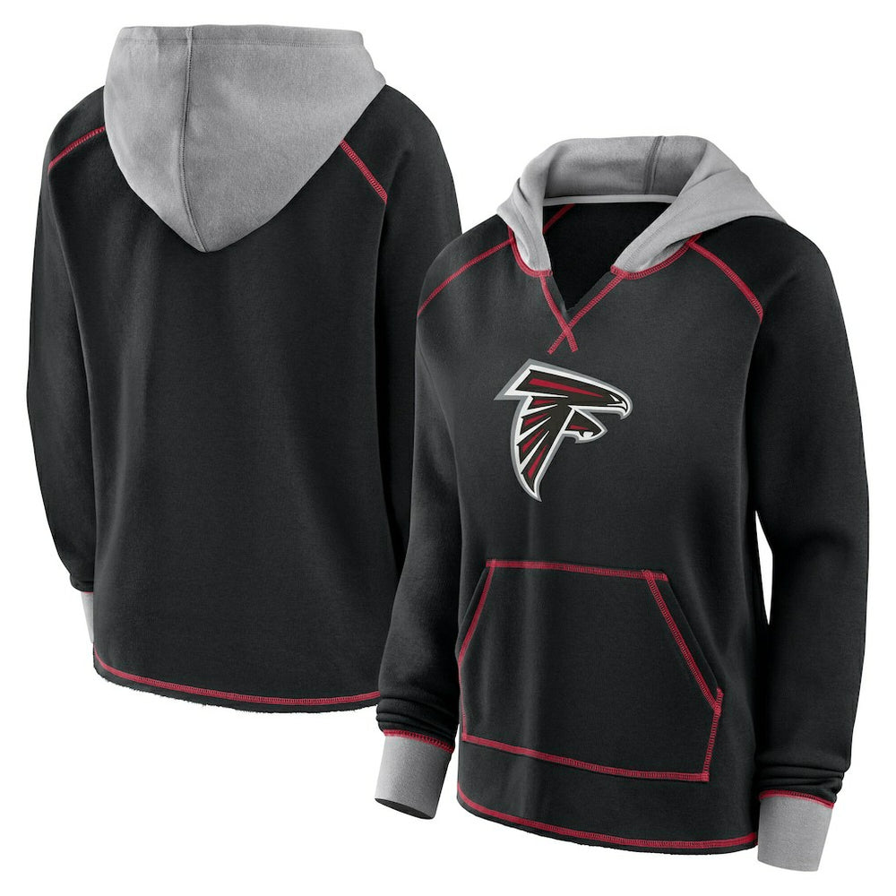 Atlanta Falcons Logo Athletic Women's Boom Fleece Pullover V-Neck Hoodie Black | NFL