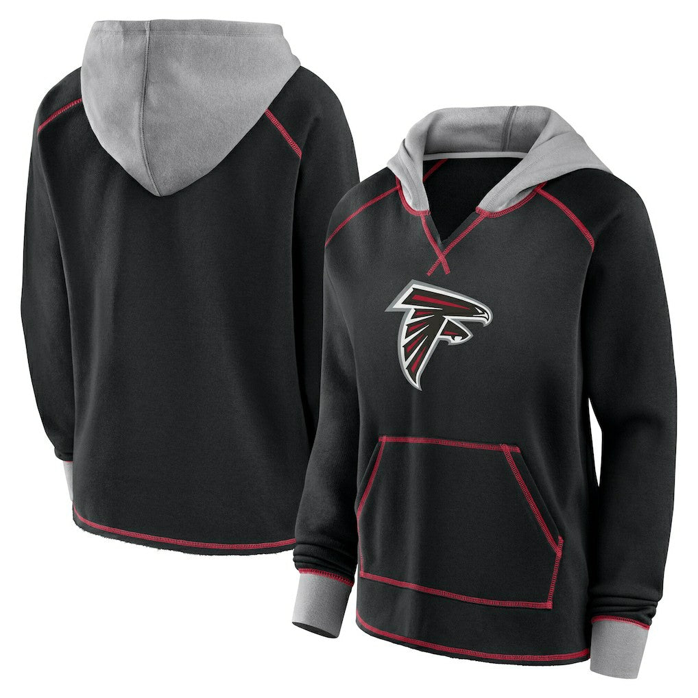 Atlanta Falcons Logo Athletic Women's Boom Fleece Pullover V-Neck Hoodie Black | NFL