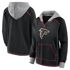 Atlanta Falcons Logo Athletic Women's Boom Fleece Pullover V-Neck Hoodie Black | NFL