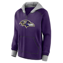 Baltimore Ravens Logo Athletic Women's Boom Fleece Pullover V-Neck Hoodie Purple | NFL