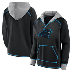 Carolina Panthers Logo Athletic Women's Boom Fleece Pullover V-Neck Hoodie Black | NFL