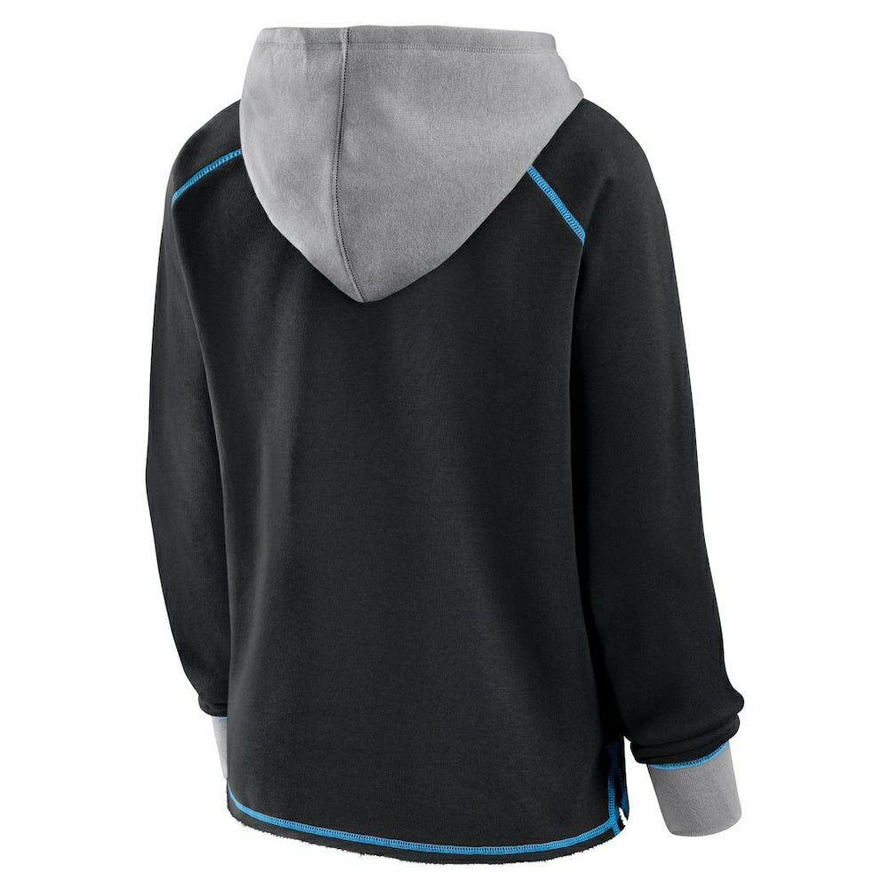 Carolina Panthers Logo Athletic Women's Boom Fleece Pullover V-Neck Hoodie Black | NFL