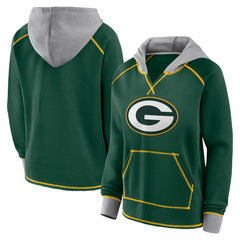 Green Bay Packers Logo Athletic Women's Boom Fleece Pullover V-Neck Hoodie Green | NFL