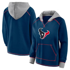 Houston Texans Logo Athletic Women's Boom Fleece Pullover V-Neck Hoodie Navy | NFL