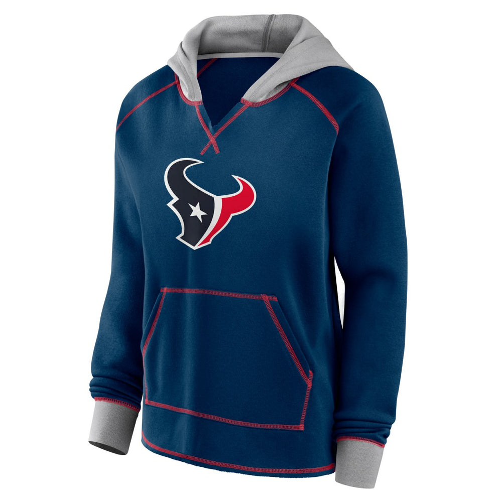 Houston Texans Logo Athletic Women's Boom Fleece Pullover V-Neck Hoodie Navy | NFL