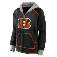 Cincinnati Bengals Logo Athletic Women's Boom Fleece Pullover V-Neck Hoodie Black | NFL