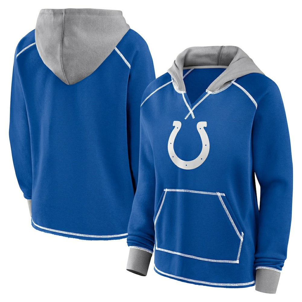 Indianapolis Colts Logo Athletic Women's Boom Fleece Pullover V-Neck Hoodie Royal | NFL
