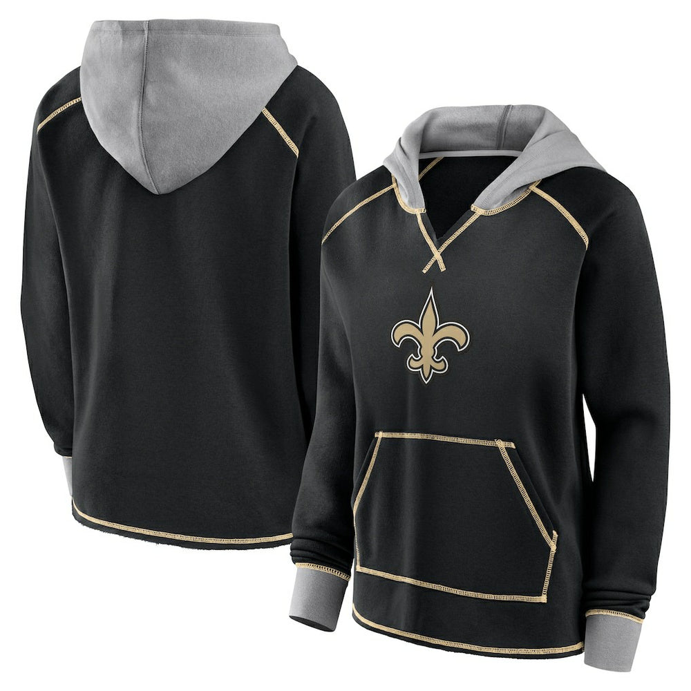 New Orleans Saints Logo Athletic Women's Boom Fleece Pullover V-Neck Hoodie Black | NFL