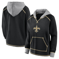New Orleans Saints Logo Athletic Women's Boom Fleece Pullover V-Neck Hoodie Black | NFL