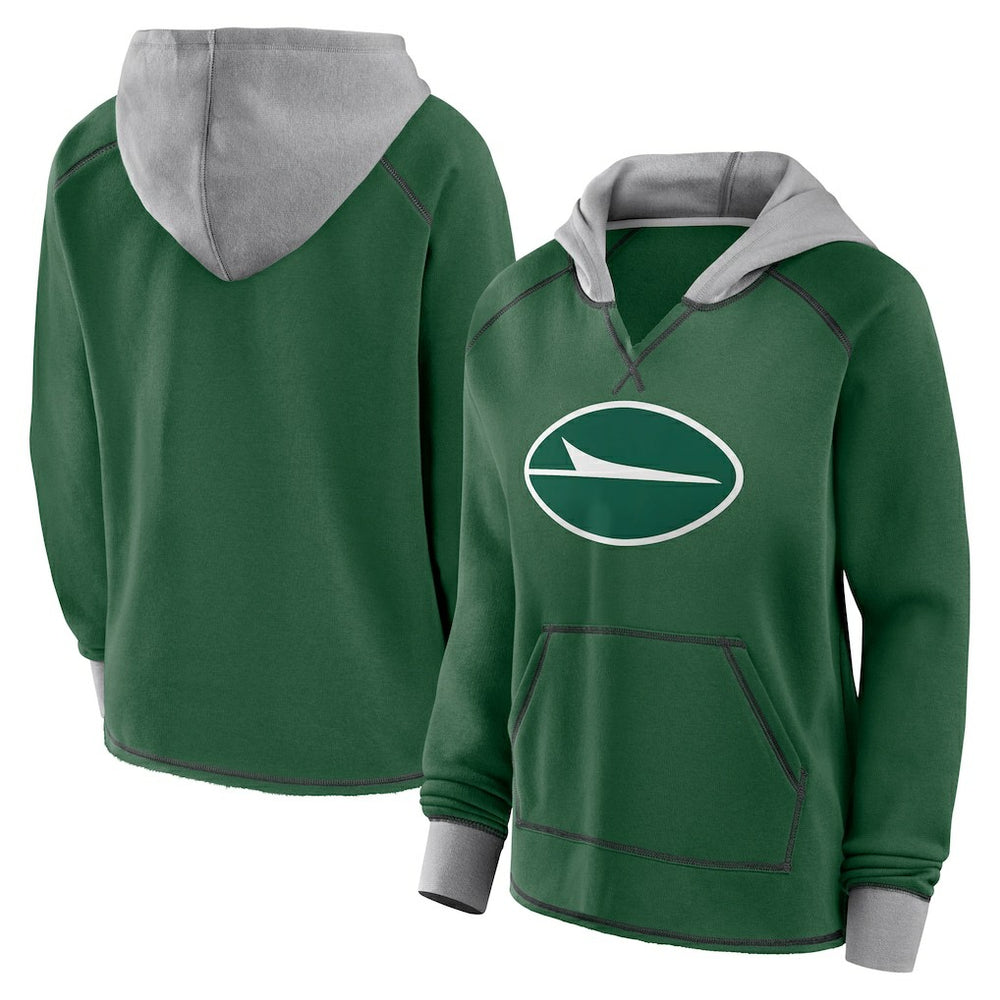 New York Jets Logo Athletic Women's Boom Fleece Pullover V-Neck Hoodie Green | NFL