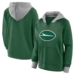 New York Jets Logo Athletic Women's Boom Fleece Pullover V-Neck Hoodie Green | NFL