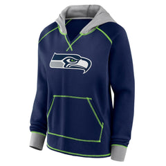 Seattle Seahawks Logo Athletic Women's Boom Fleece Pullover V-Neck Hoodie College Navy | NFL