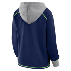 Seattle Seahawks Logo Athletic Women's Boom Fleece Pullover V-Neck Hoodie College Navy | NFL