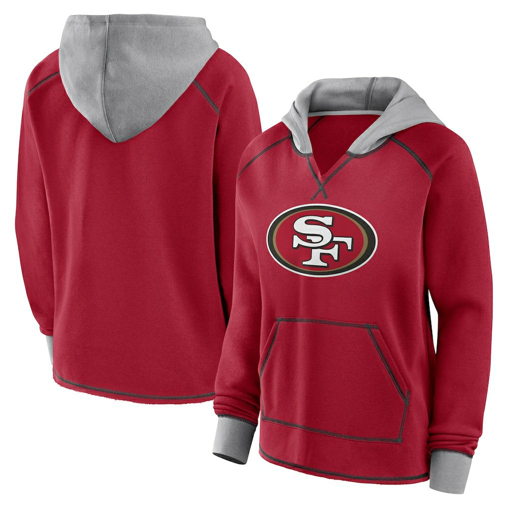 San Francisco 49ers Logo Athletic Women's Boom Fleece Pullover V-Neck Hoodie Scarlet | NFL