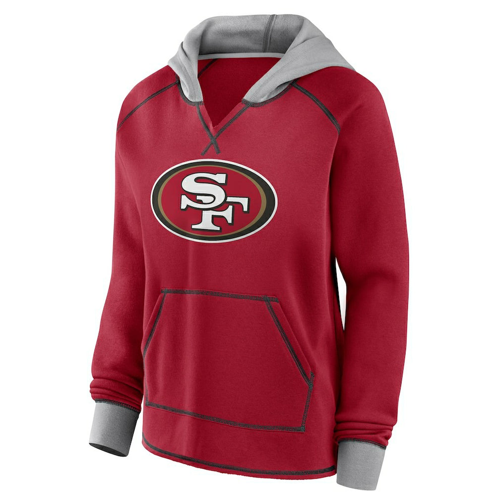 San Francisco 49ers Logo Athletic Women's Boom Fleece Pullover V-Neck Hoodie Scarlet | NFL
