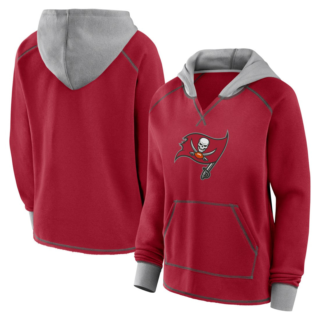 Tampa Bay Buccaneers Logo Athletic Women's Boom Fleece Pullover V-Neck Hoodie Red | NFL