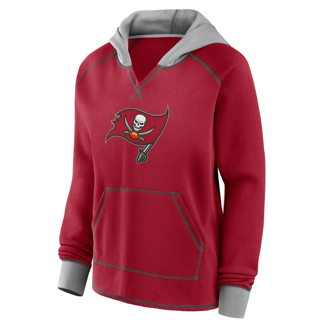 Tampa Bay Buccaneers Logo Athletic Women's Boom Fleece Pullover V-Neck Hoodie Red | NFL