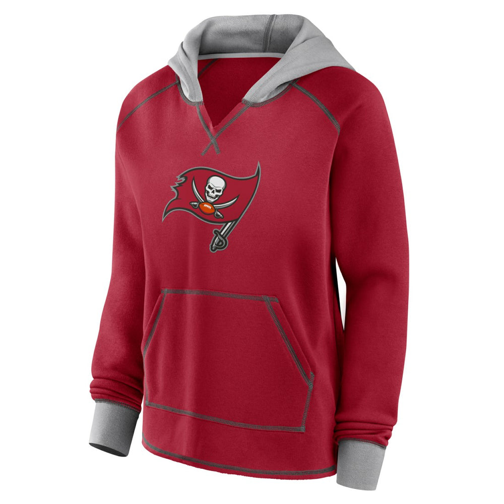 Tampa Bay Buccaneers Logo Athletic Women's Boom Fleece Pullover V-Neck Hoodie Red | NFL