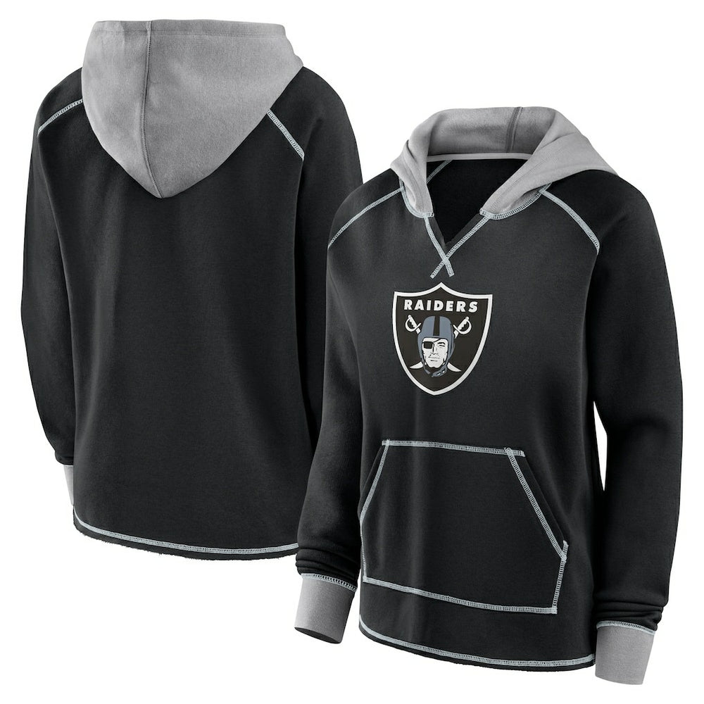 Las Vegas Raiders Logo Athletic Women's Boom Fleece Pullover V-Neck Hoodie Black | NFL