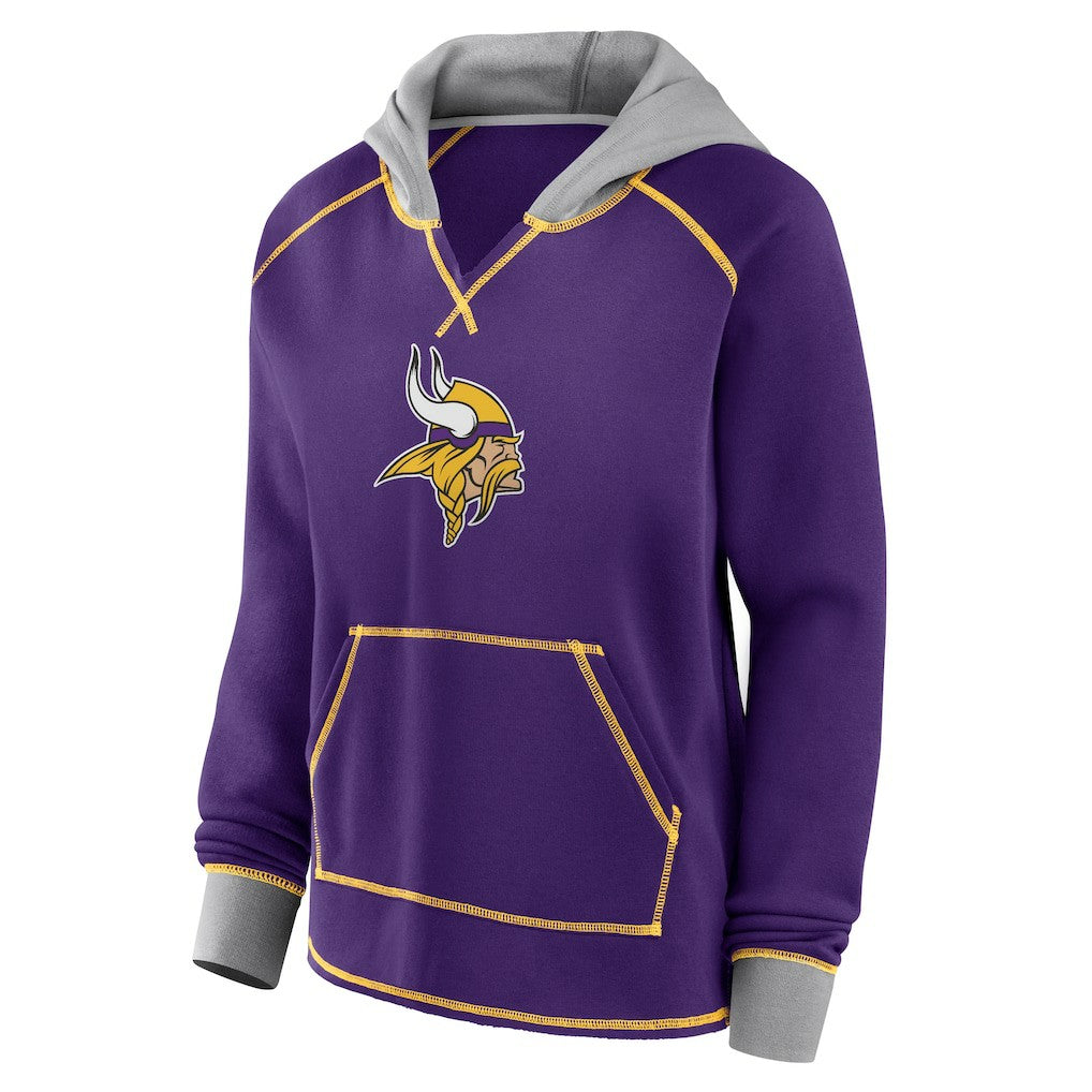 Minnesota Vikings Logo Athletic Women's Boom Fleece Pullover V-Neck Hoodie Purple | NFL