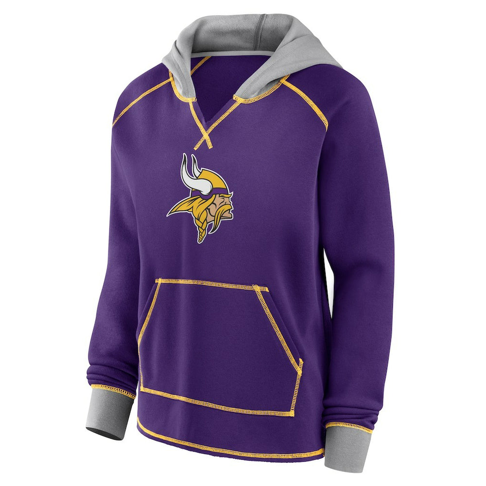Minnesota Vikings Logo Athletic Women's Boom Fleece Pullover V-Neck Hoodie Purple | NFL
