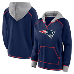 New England Patriots Logo Athletic Women's Boom Fleece Pullover V-Neck Hoodie Navy | NFL