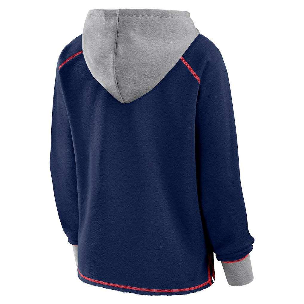 New England Patriots Logo Athletic Women's Boom Fleece Pullover V-Neck Hoodie Navy | NFL