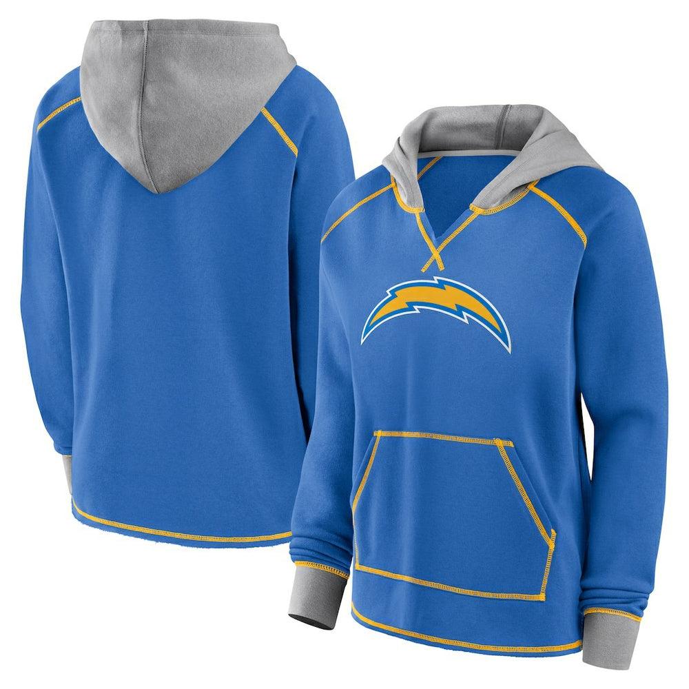 Los Angeles Chargers Logo Athletic Women's Boom Fleece Pullover V-Neck Hoodie Powder Blue | NFL