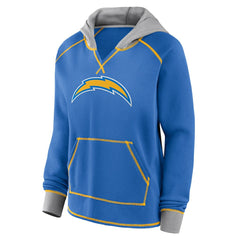 Los Angeles Chargers Logo Athletic Women's Boom Fleece Pullover V-Neck Hoodie Powder Blue | NFL