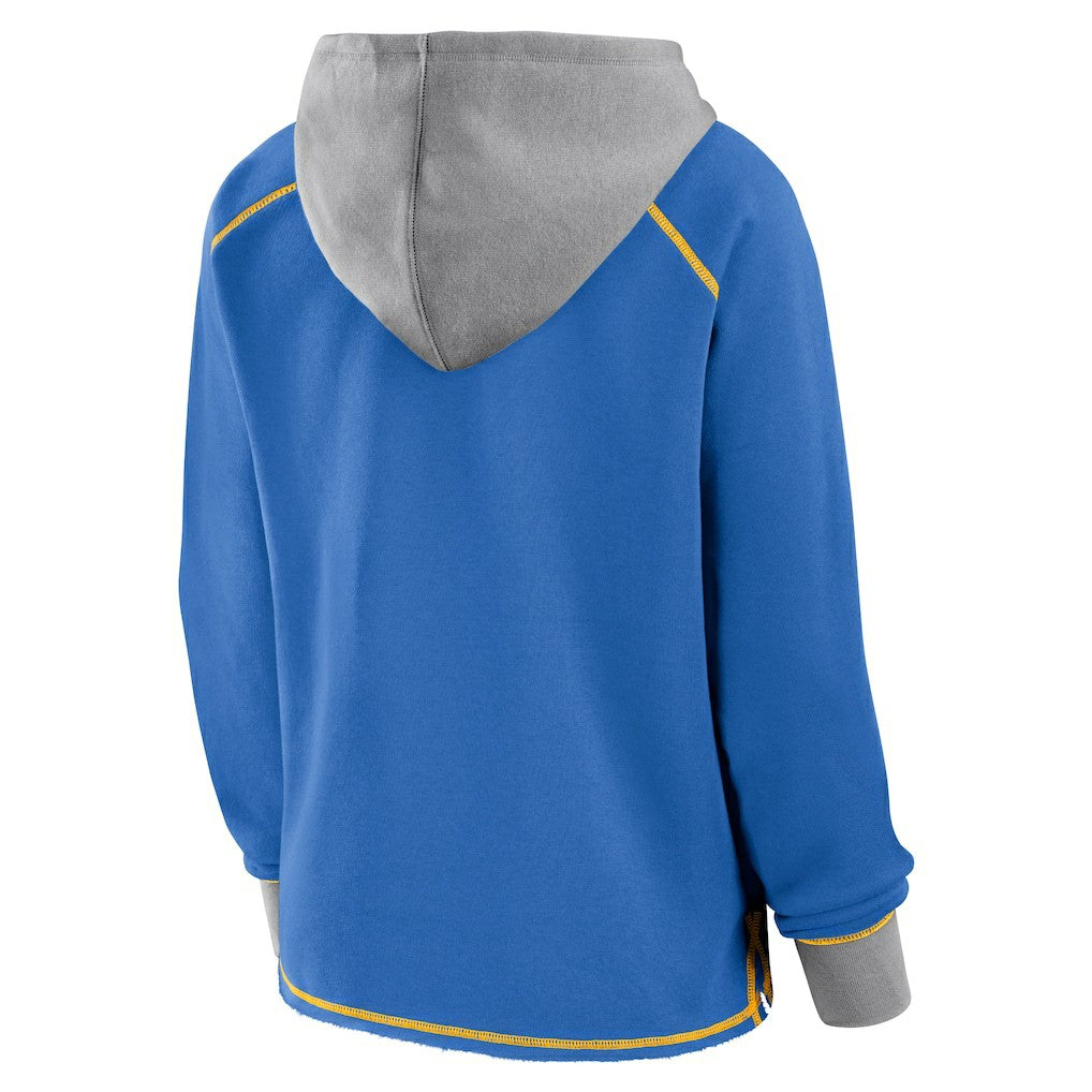 Los Angeles Chargers Logo Athletic Women's Boom Fleece Pullover V-Neck Hoodie Powder Blue | NFL
