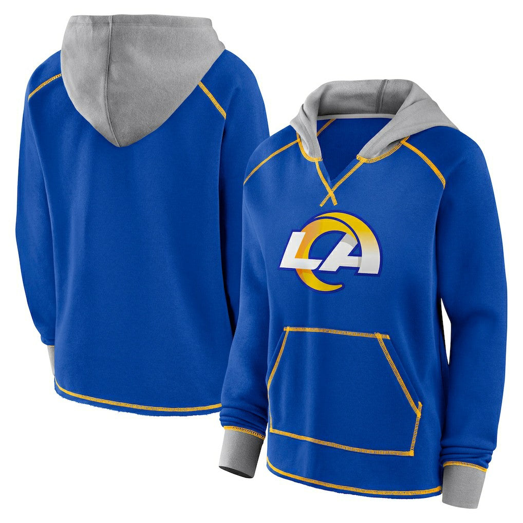 Los Angeles Rams Logo Athletic Women's Boom Fleece Pullover V-Neck Hoodie Royal | NFL