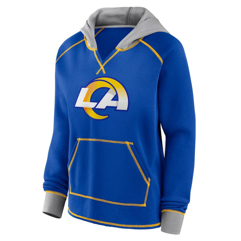 Los Angeles Rams Logo Athletic Women's Boom Fleece Pullover V-Neck Hoodie Royal | NFL