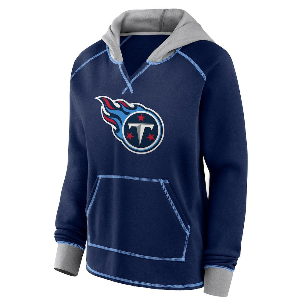 Tennessee Titans Logo Athletic Women's Boom Fleece Pullover V-Neck Hoodie Navy | NFL