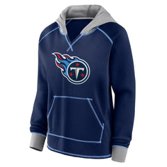 Tennessee Titans Logo Athletic Women's Boom Fleece Pullover V-Neck Hoodie Navy | NFL